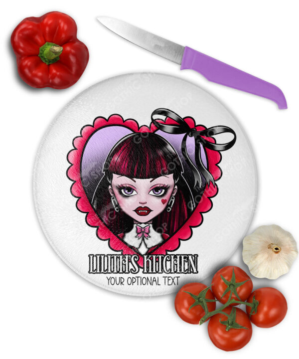 15803 personalised goth girl red heart gothic chopping board 1