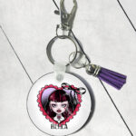 15805 personalised goth girl red heart gothic keyring 1