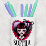 15807 personalised goth girl red heart gothic pen pot 1