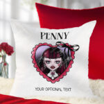 personalised vampire goth girl skull flowers velvet cushion