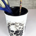 flower skull large black & white pen or makeup brush pot