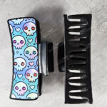 personalised kawaii heart skulls blue/green stripe gothic hair claw clip