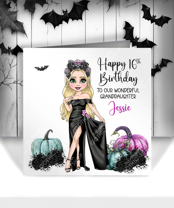 personalised skulltress & pumpkins birthday or halloween card