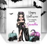 personalised skulltress & pumpkins birthday or halloween card