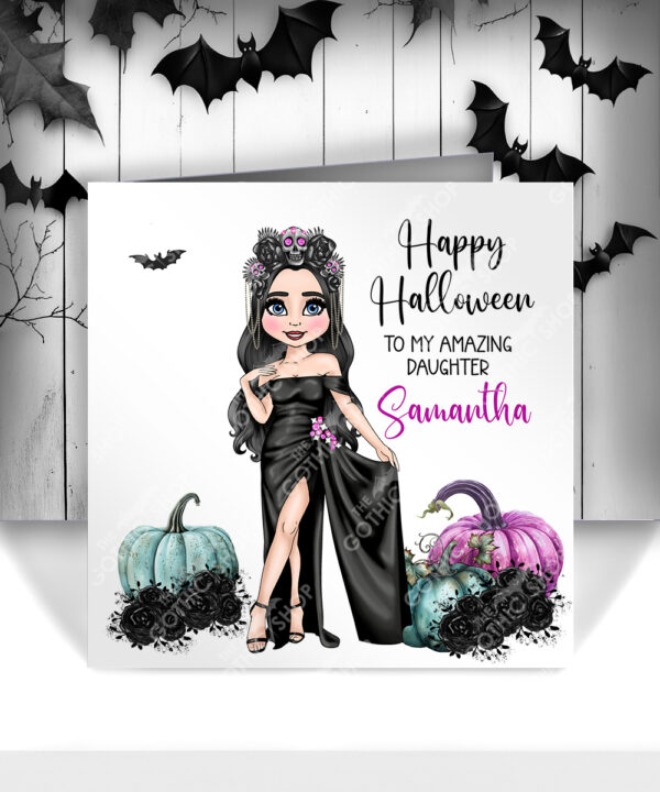 personalised skulltress & pumpkins birthday or halloween card