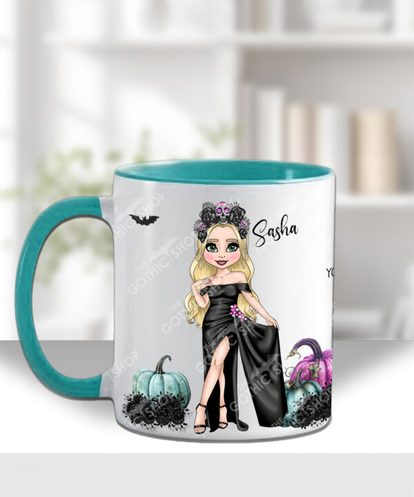 personalised skulltress & pumpkins birthday or halloween mug