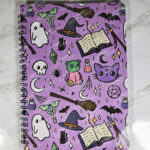personalised cute spooky doodles on purple gothic witchy a5 notebook journal