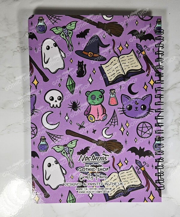 personalised cute spooky doodles on purple gothic witchy a5 notebook journal