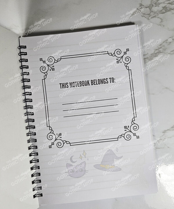 personalised cute spooky doodles on purple gothic witchy a5 notebook journal