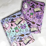 personalised cute spooky doodles on purple gothic witchy a5 notebook journal