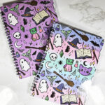 personalised cute spooky doodles on purple gothic witchy a5 notebook journal