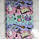 personalised cute spooky doodles on pastel stripe gothic witchy a5 notebook journal