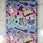 personalised cute spooky doodles on pastel stripe gothic witchy a5 notebook journal