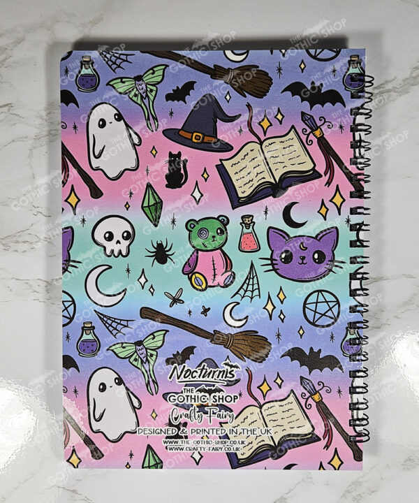 personalised cute spooky doodles on pastel stripe gothic witchy a5 notebook journal