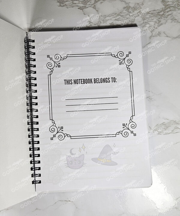 personalised cute spooky doodles on pastel stripe gothic witchy a5 notebook journal
