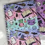 personalised cute spooky doodles on pastel stripe gothic witchy a5 notebook journal