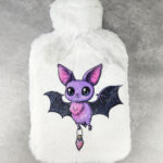 magical kawaii purple bat with potion hot water bottle with plush cover