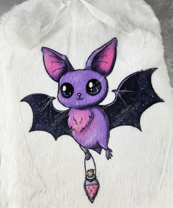 magical kawaii purple bat with potion hot water bottle with plush cover