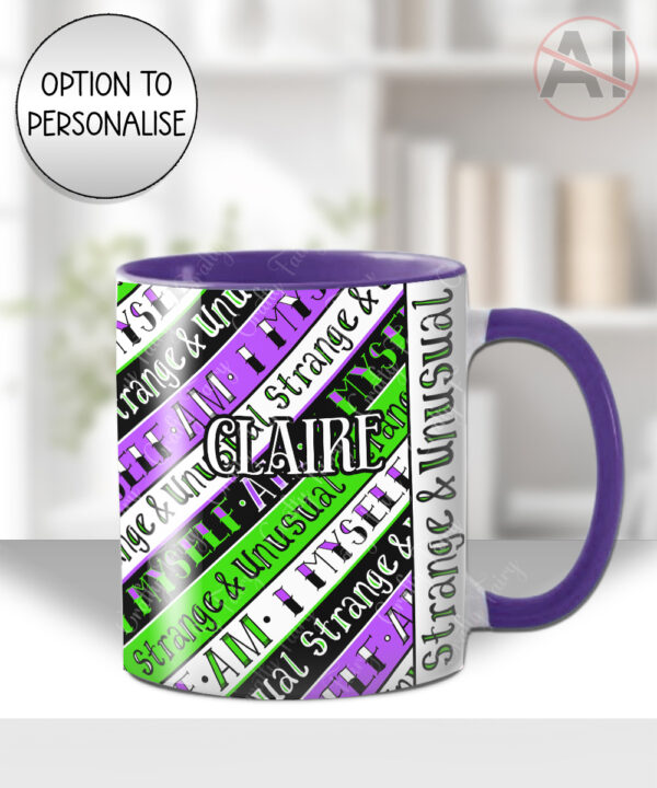 i myself am strange & unusual stripes gothic mug with option to personalise