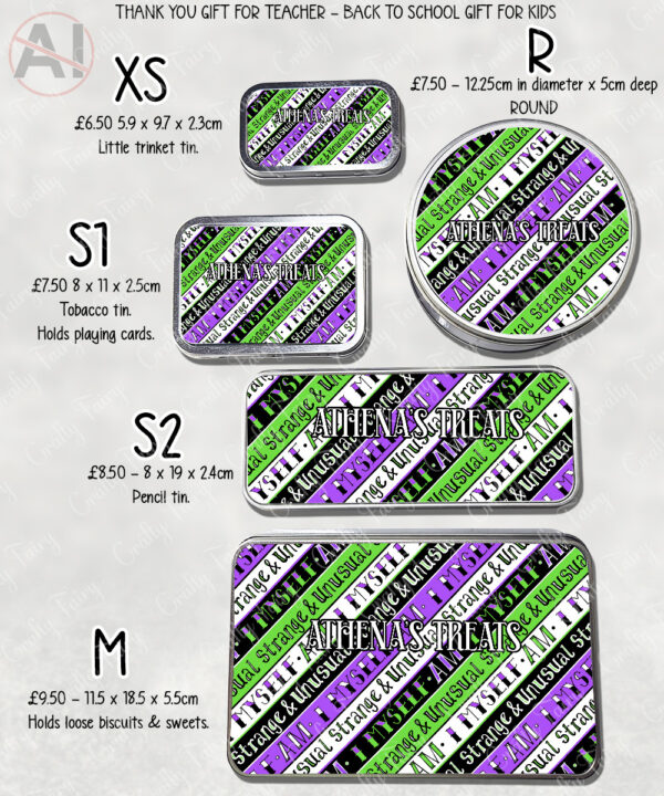 i myself am strange & unusual stripes rectangular tin 3 size options with option to personalise