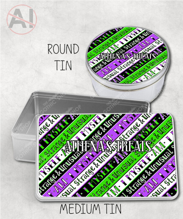 i myself am strange & unusual stripes rectangular tin 3 size options with option to personalise