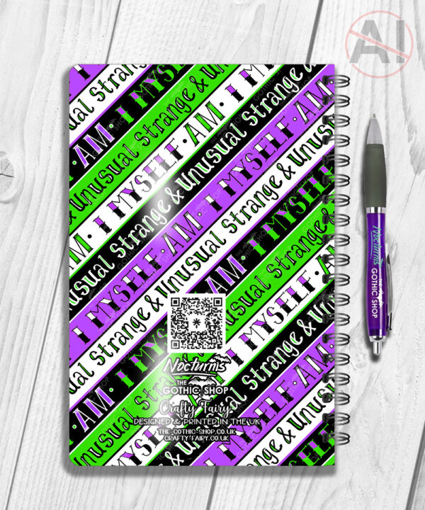 i myself am strange & unusual stripes witchy notebook journal with option to personalise