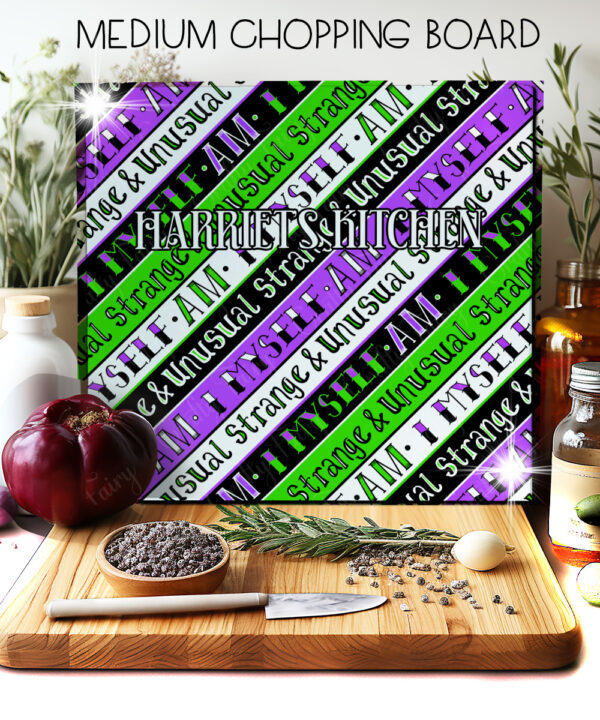 i myself am strange & unusual stripes glass chopping board 2 size options with option to personalise