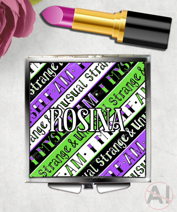 i myself am strange & unusual stripes slim silver square compact mirror with option to personalise
