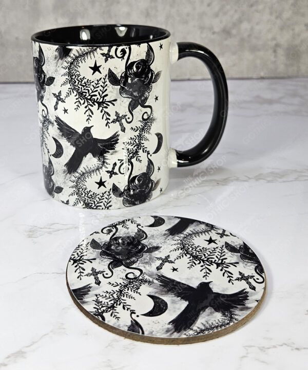 ravens & roses grey gothic mug with option to personalise