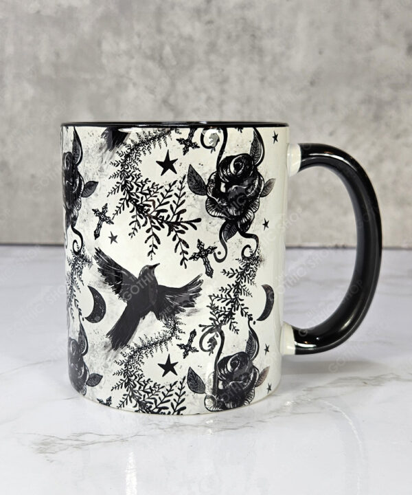 ravens & roses grey gothic mug with option to personalise