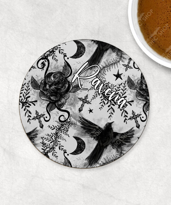 18596 personalised raven roses gothic coaster 1