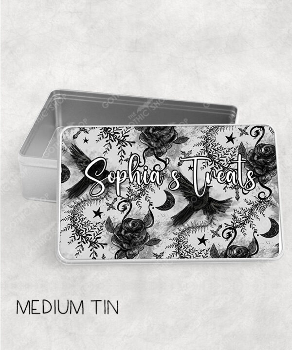ravens & roses grey storage tin with option to personalise