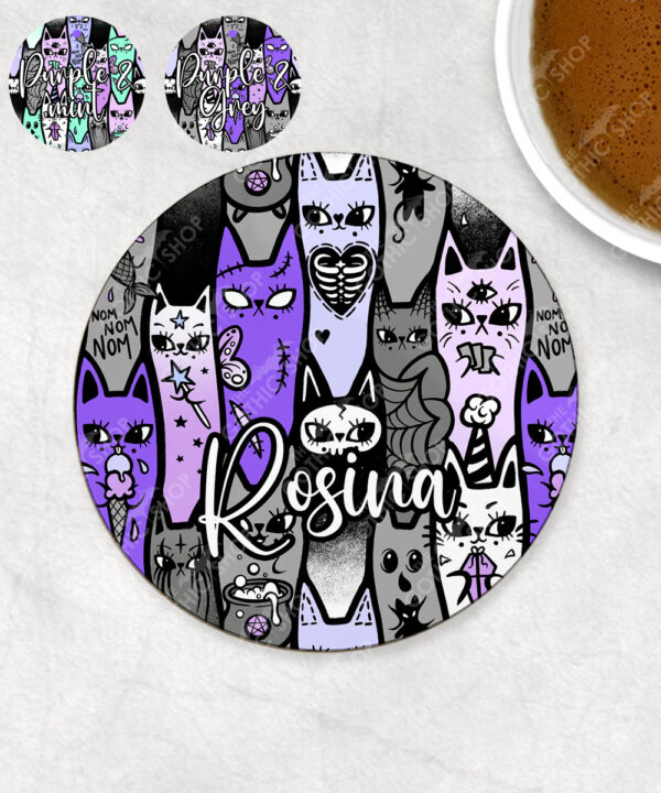 18601 personalised spooky cats gothic coaster 1