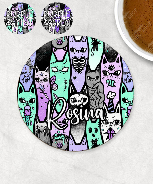 18601 personalised spooky cats gothic coaster 2