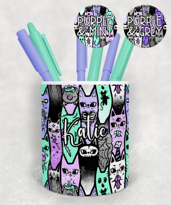 18603 personalised spooky cats gothic pen pot 2