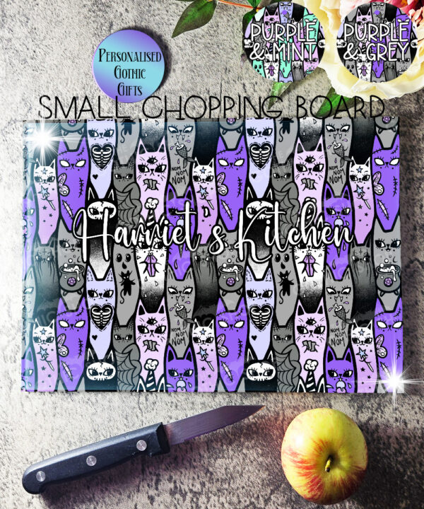 18605 personalised spooky cats gothic chopping board 1