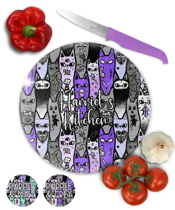18606 personalised spooky cats gothic chopping board 3