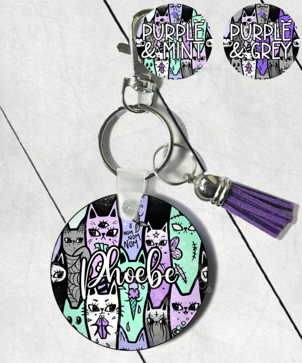 18608 personalised spooky cats gothic keyring 2