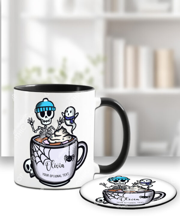 skeleton & ghostie hot chocolate gothic mug with option to personalise
