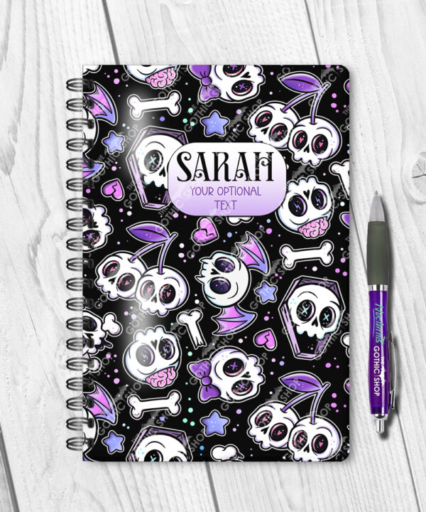 18643 personalised cherry skull purple a5 notebook 1