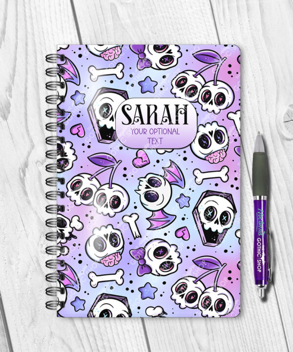 18643 personalised cherry skull purple a5 notebook 2