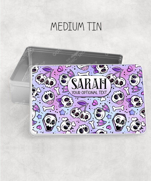 18644 personalised cherry skull purple storage tin 2
