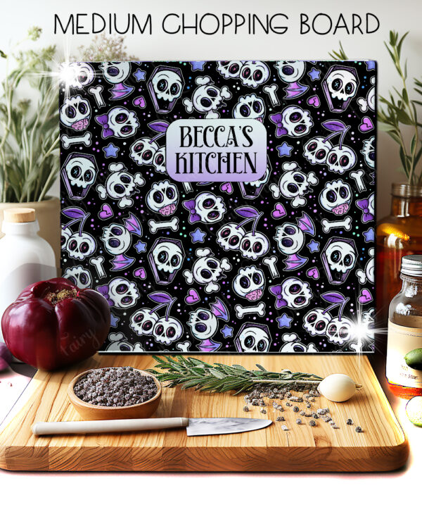 18648 personalised cherry skull purple chopping board 1