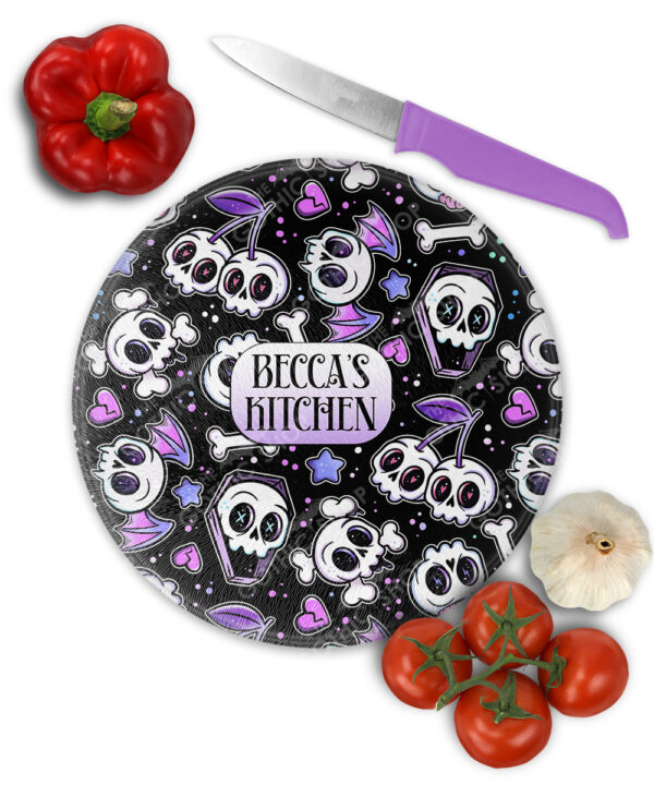 18649 personalised cherry skull purple chopping board 1