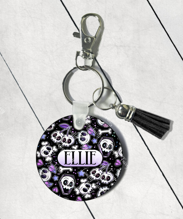 18650 personalised cherry skull purple keyring 1
