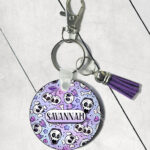 18650 personalised cherry skull purple keyring 2
