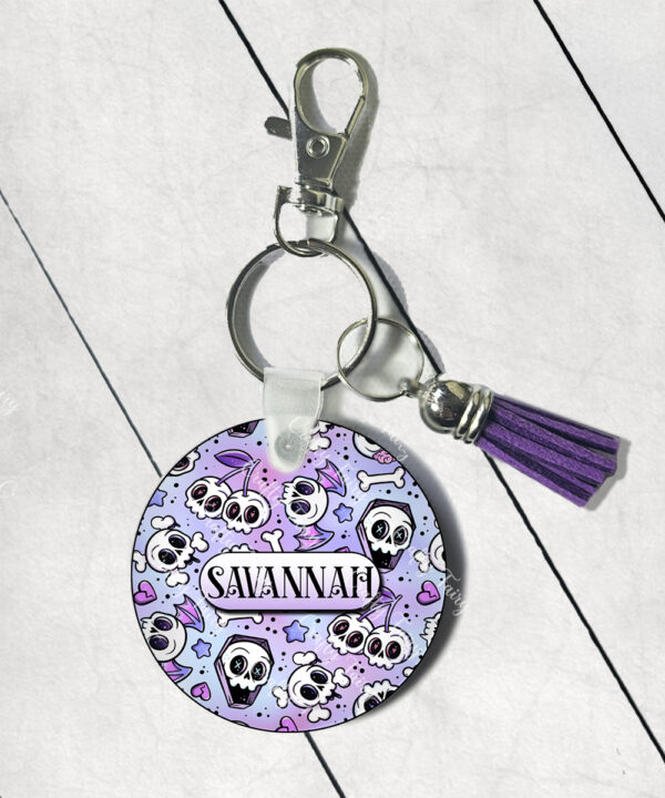 18650 personalised cherry skull purple keyring 2