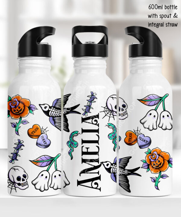 tattoo flash purple gothic 600ml screw lid water bottle with option to personalise