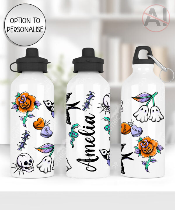 tattoo flash purple gothic 600ml screw lid water bottle with option to personalise