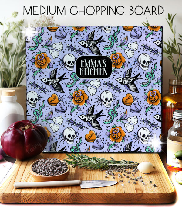 18705 personalised tattoo flash gothic chopping board 3
